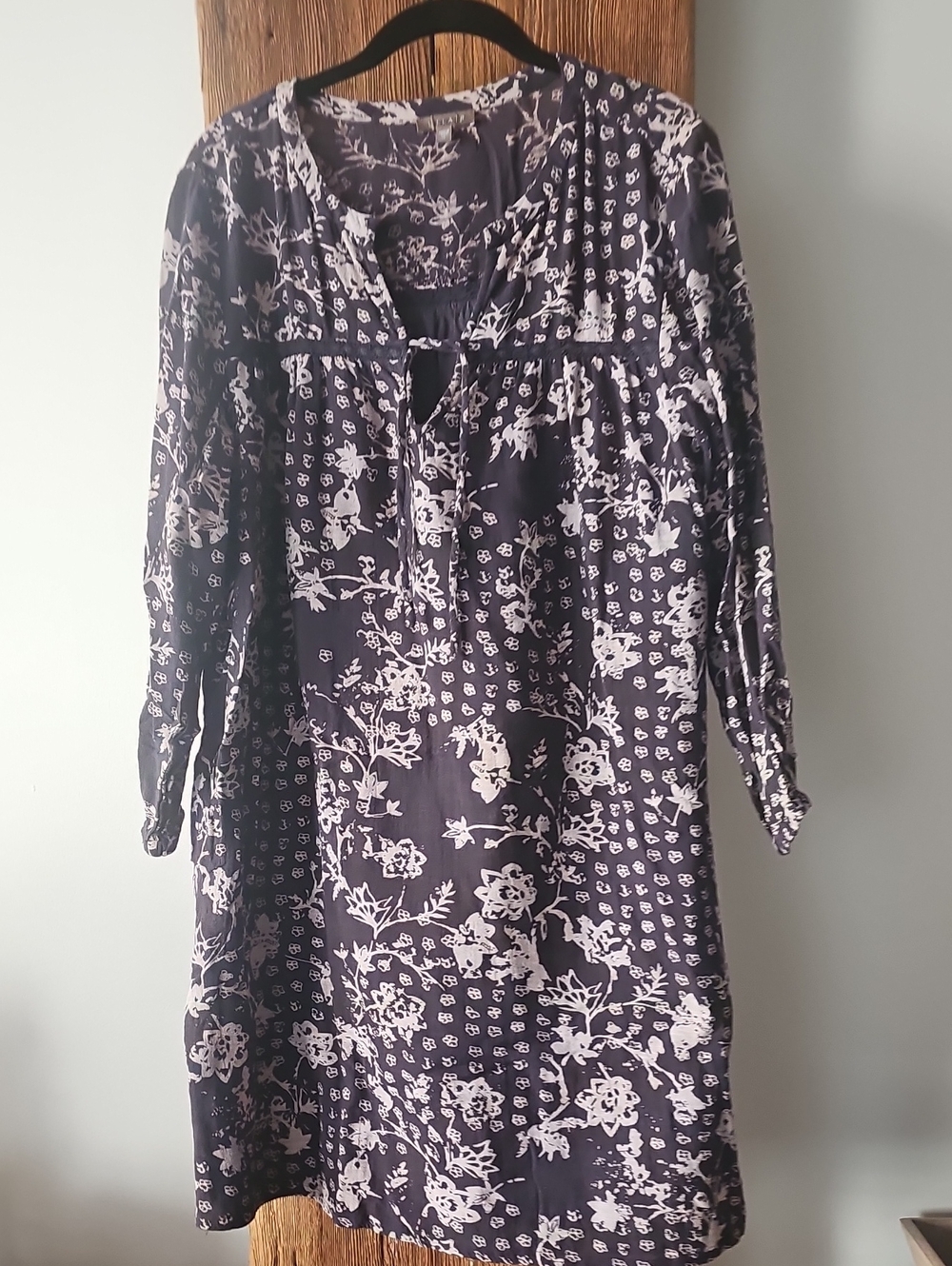 100% Cotton Lilla P Women's Navy Floral Tie-Front Tunic 3/4 Sleeve Dress XL